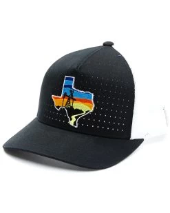 Oil Field Hats Men's Black & White Texas State Sunset Patch Golf Mesh-Back Ball Cap