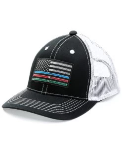 Justin Men's Black Thin Line Embroidered Flag Mesh-Back Ball Cap