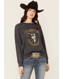 Paramount Network's Yellowstone Women's Charcoal Mineral Wash Steerhead Graphic Raglan Sweatshirt