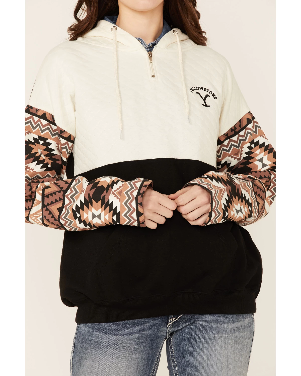 Paramount Network's Yellowstone Women's Mauve Southwestern Sleeve Hoodie Pullover - Image 2