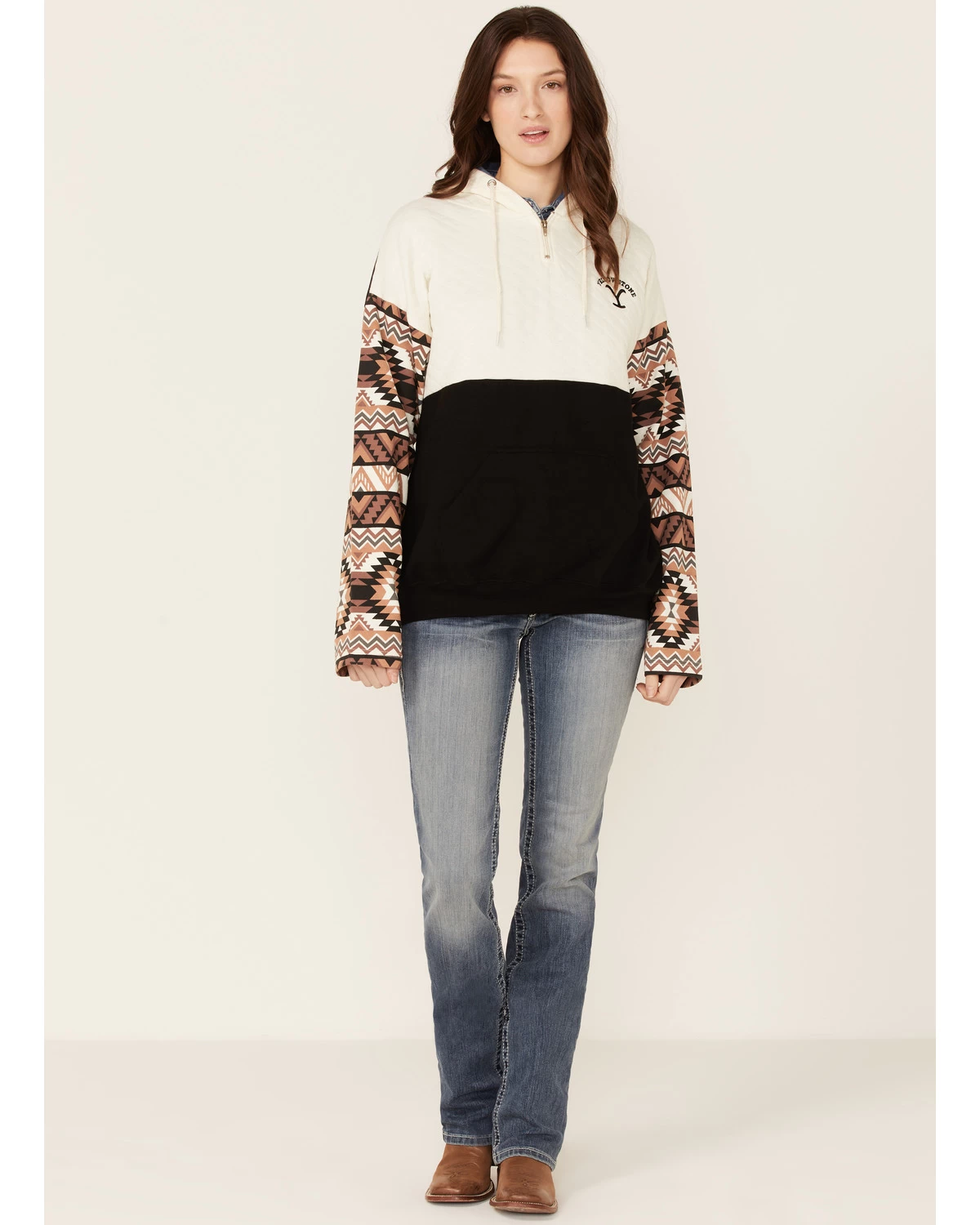 Paramount Network's Yellowstone Women's Mauve Southwestern Sleeve Hoodie Pullover - Image 4