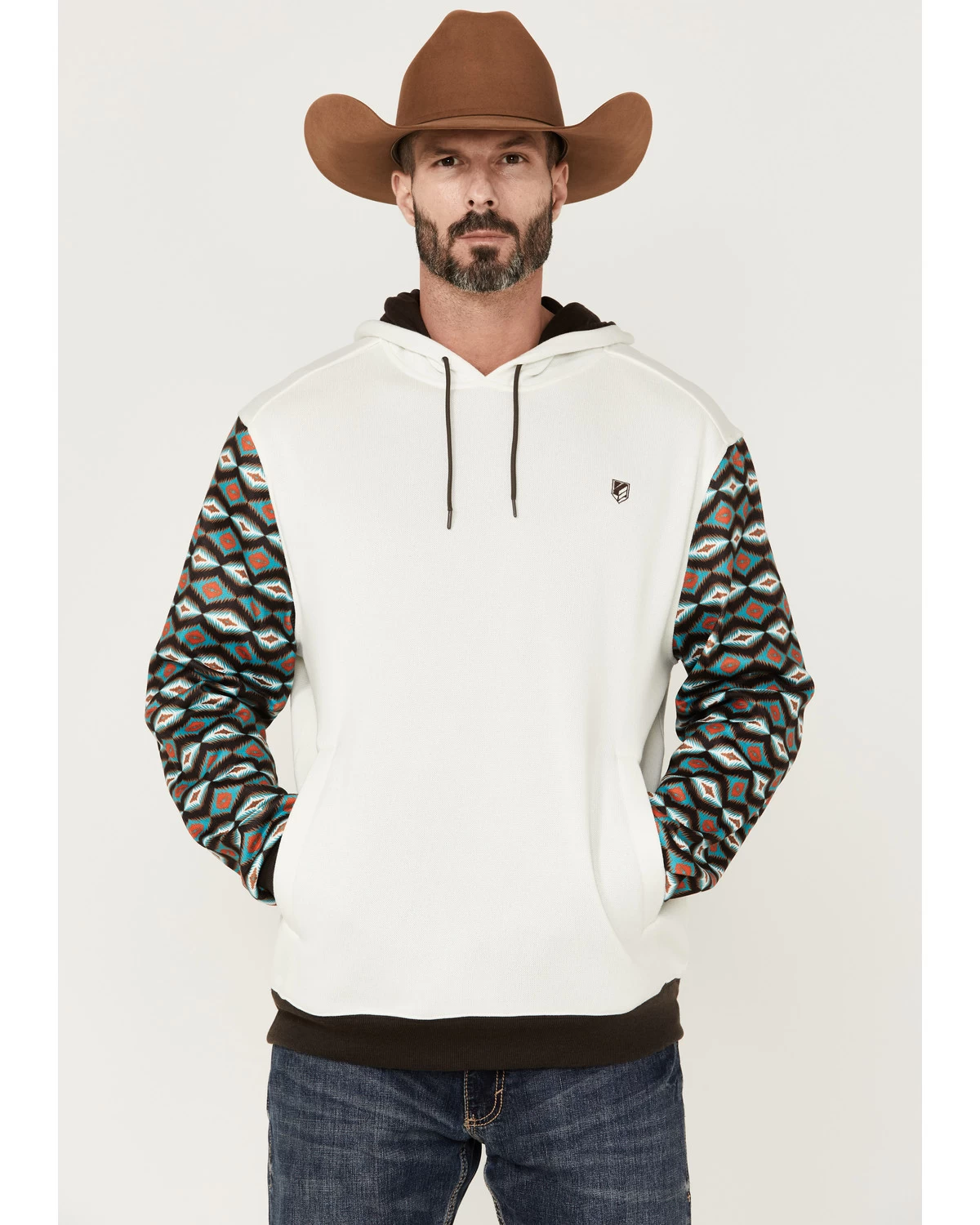 RANK 45 Men's Rustler Southwestern Color-Block Sleeve Hooded Sweatshirt - Image 2