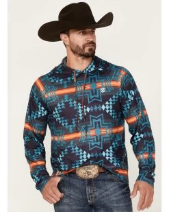 Rock & Roll Denim Men's Southwestern Stripe Print Hooded Sweatshirt