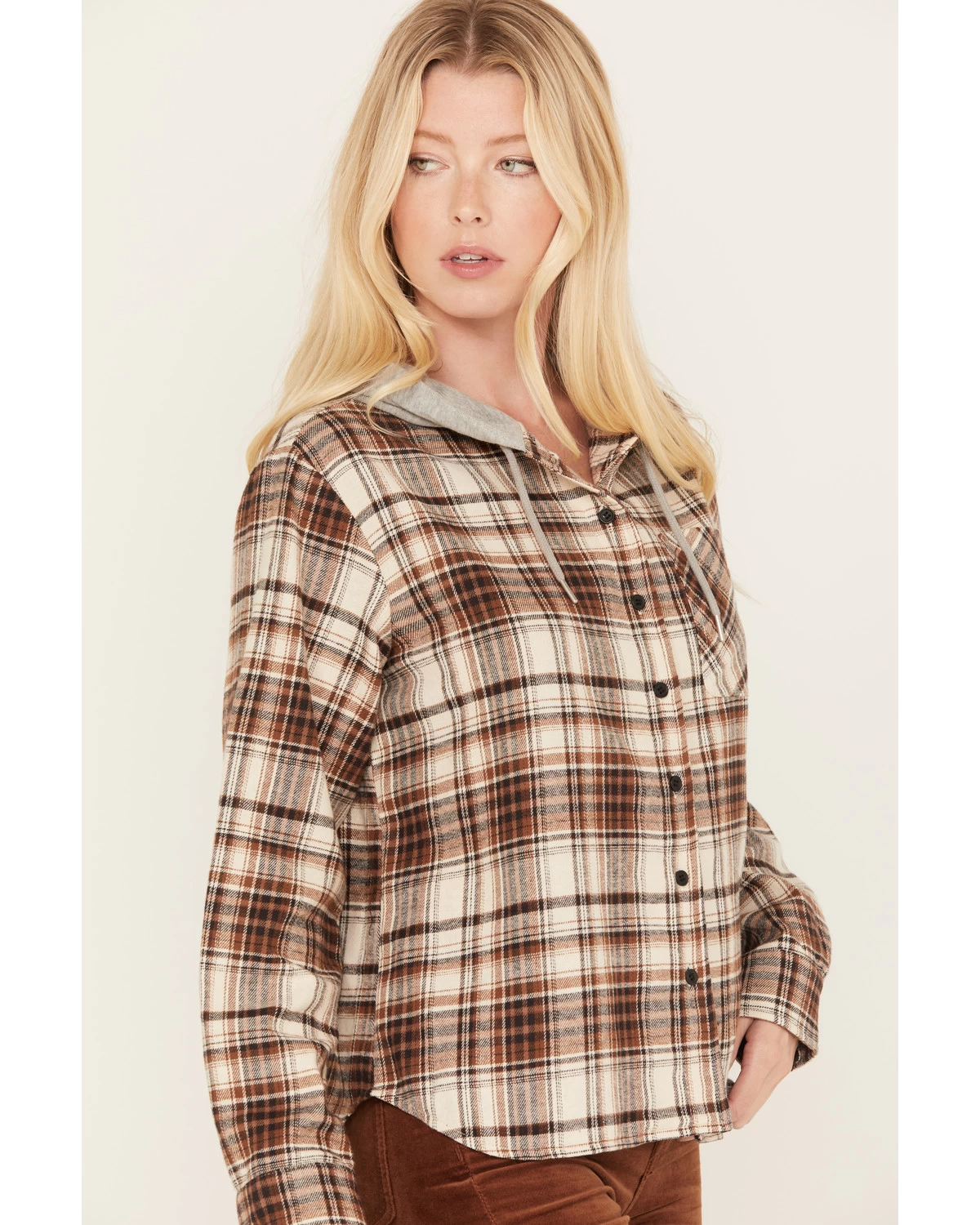 Cleo + Wolf Women's Tau Plaid Print Hooded Flannel Long Sleeve Shirt - Image 2