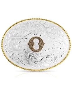 Montana Silversmiths Classic Western Oval Two-Tone Initial Belt Buckle - O