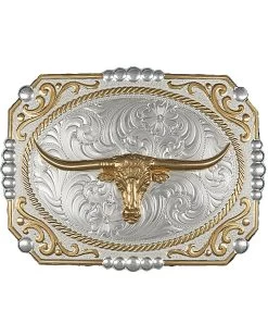 Montana Silversmiths Men's Two-Tone Cowboy Cameo With Longhorn Buckle