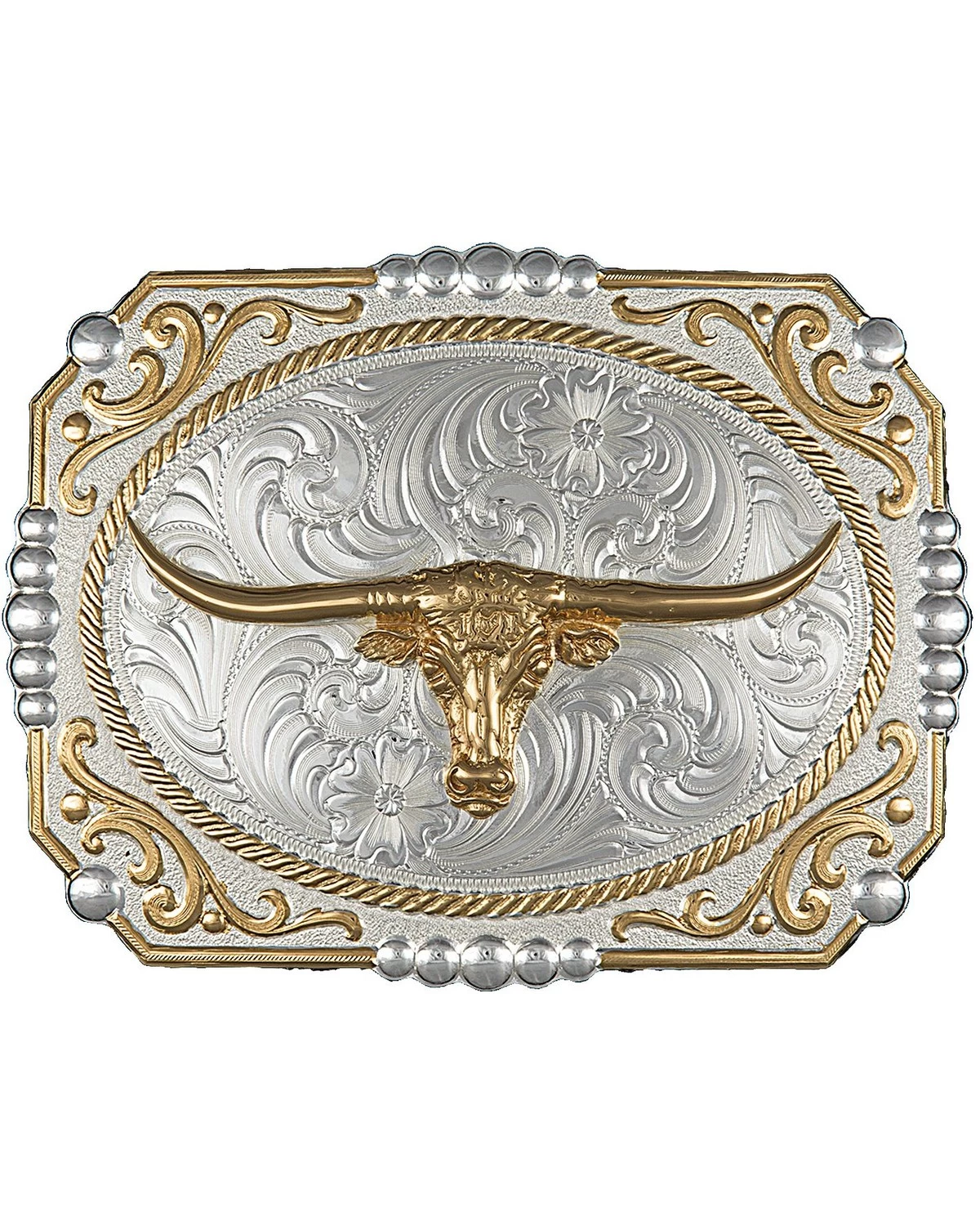 Montana Silversmiths Men's Two-Tone Cowboy Cameo With Longhorn Buckle